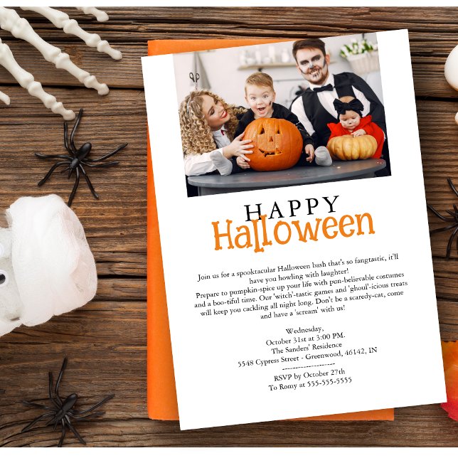 Tarjeta Festiva Happy Halloween Minimalist Photo Invitation (Happy Halloween Minimalist Photo Invitation with Envelope. )