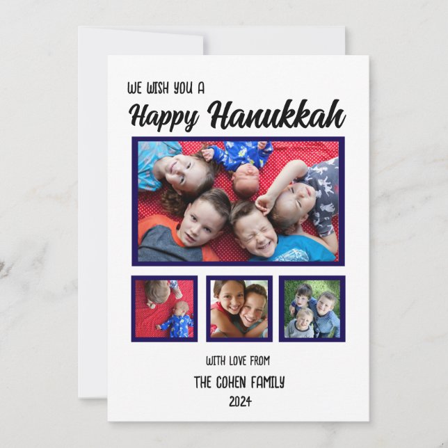 Tarjeta Festiva Happy Hannukah Family Photo Simple Classic (Anverso)