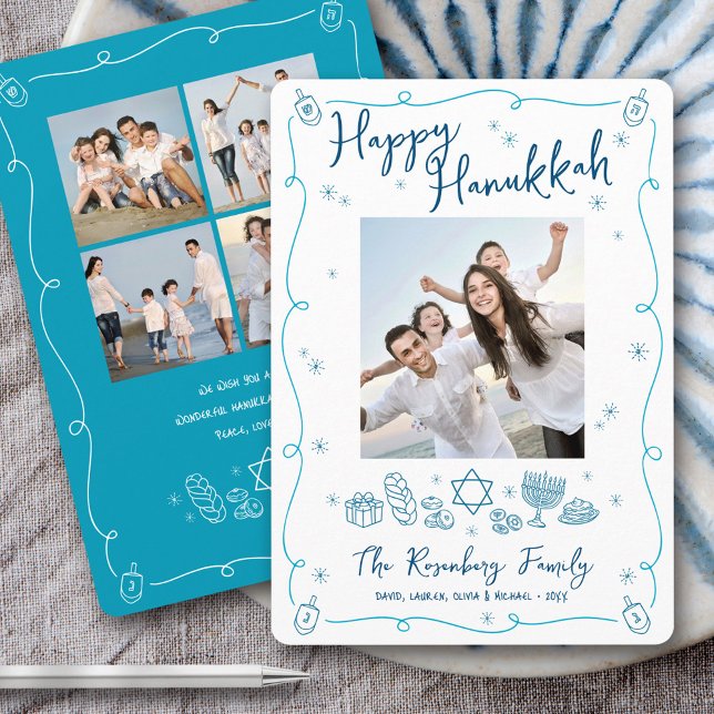Tarjeta Festiva Happy Hanukkah 5 Photo Whimsical Hand Drawn Doodle (Subido por el creador)