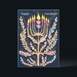Tarjeta Festiva Happy Hanukkah Botanah Menorah Watercolor<br><div class="desc">¡Dulce dibujo para desear a alguien feliz hanukkah! Haga clic en "editar usando la herramienta de diseño" para agregar su propio texto. También disponible como postal o descarga digital para enviar instantáneamente por correo electrónico o mensaje de texto. Revisa mi tienda para más o hazme saber si quieres algo personalizado!...</div>