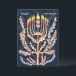 Tarjeta Festiva Happy Hanukkah Botanah Menorah Watercolor<br><div class="desc">¡Dulce dibujo para desear a alguien feliz hanukkah! Haga clic en "editar usando la herramienta de diseño" para agregar su propio texto. También disponible como postal o descarga digital para enviar instantáneamente por correo electrónico o mensaje de texto. Revisa mi tienda para más o hazme saber si quieres algo personalizado!...</div>