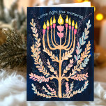Tarjeta Festiva Happy Hanukkah Botanah Menorah Watercolor<br><div class="desc">¡Dulce dibujo para desear a alguien feliz hanukkah! Haga clic en "editar usando la herramienta de diseño" para agregar su propio texto. También disponible como postal, tarjeta plana o descarga digital para enviar instantáneamente por correo electrónico o mensaje de texto. Revisa mi tienda para más o hazme saber si quieres...</div>