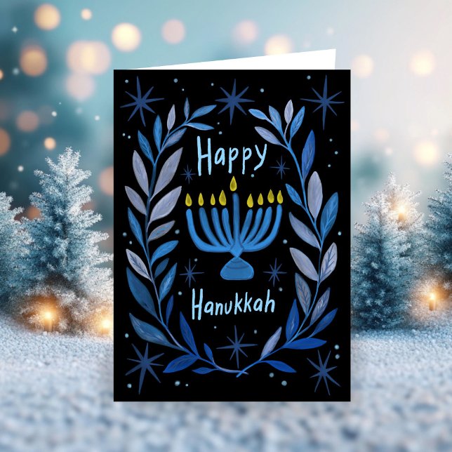 Tarjeta Festiva Happy Hanukkah Botanah Menorah Watercolor (Happy Hanukkah Botanical Menorah Watercolor Holiday Card
)