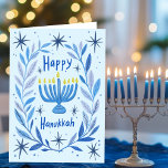 Tarjeta Festiva Happy Hanukkah Botanah Menorah Watercolor<br><div class="desc">¡Dulce dibujo para desear a alguien feliz hanukkah! Haga clic en "editar usando la herramienta de diseño" para agregar su propio texto. También disponible como postal, tarjeta plana o descarga digital para enviar instantáneamente por correo electrónico o mensaje de texto. Revisa mi tienda para más o hazme saber si quieres...</div>