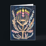 Tarjeta Festiva Happy Hanukkah Botanah Menorah Watercolor<br><div class="desc">¡Dulce dibujo para desear a alguien feliz hanukkah! Haga clic en "editar usando la herramienta de diseño" para agregar su propio texto. También disponible como postal, tarjeta plana o descarga digital para enviar instantáneamente por correo electrónico o mensaje de texto. Revisa mi tienda para más o hazme saber si quieres...</div>