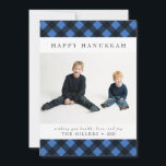 Tarjeta Festiva Happy Hanukkah Buffalo Plaid Card for Navidades<br><div class="desc">Personaliza esta clásica tarjeta azul y negra de manteca de búfalo con tu propio saludo y hermosas fotos para empezar a difundir alegría a tus amigos y familia esta temporada de fiestas.</div>