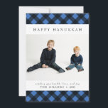 Tarjeta Festiva Happy Hanukkah Buffalo Plaid Card for Navidades<br><div class="desc">Personaliza esta clásica tarjeta azul y negra de manteca de búfalo con tu propio saludo y hermosas fotos para empezar a difundir alegría a tus amigos y familia esta temporada de fiestas.</div>