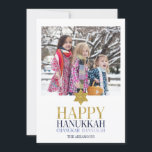 Tarjeta Festiva Happy Hanukkah Chanukah Holiday Photo Card<br><div class="desc">En este diseño se incorpora el diseño de Relieve metalizado de oro simulado falso. Personalice el texto personalizado anterior. En nuestra colección "Happy Hanukkah Chanukah" se pueden encontrar elementos de coordinación adicionales.</div>
