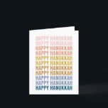 Tarjeta Festiva Happy Hanukkah Colorous Word Art Design<br><div class="desc">Hanukkah feliz en diseño gráfico de tipografía colorida. Haga clic en personalizar para cambiar el color de fondo o agregar texto adicional.</div>