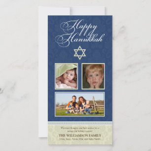 Tarjeta Festiva Happy Hanukkah Damask Holiday PhotoCard (marina)