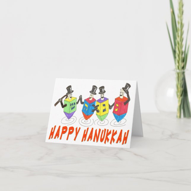 Tarjeta Festiva Happy Hanukkah dreidels card (Anverso)