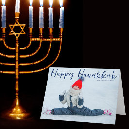 Tarjeta Festiva Happy Hanukkah Full Photo Modern Script Blue