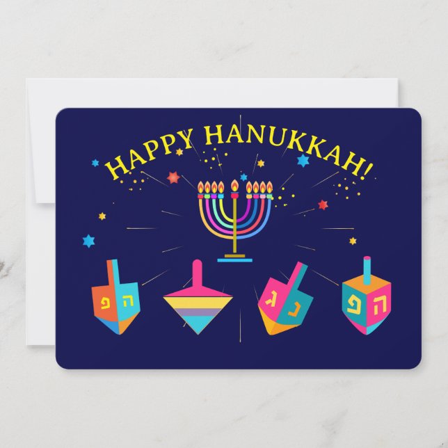 Tarjeta Festiva Happy Hanukkah Gold Menorah Jewish Holiday (Anverso)