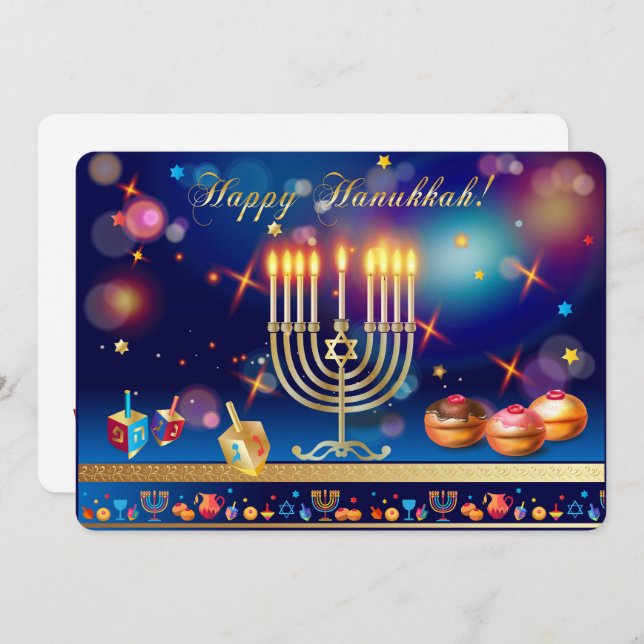 Tarjeta Festiva Happy Hanukkah Gold Menorah Jewish Holiday (Anverso / Reverso)