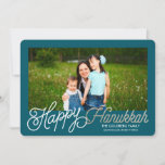 Tarjeta Festiva Happy Hanukkah | Hanukkah Card<br><div class="desc">This two photo Hanukkah card says "Happy Hanukkah" with modern and trendy fonts.  Add a photo to the back. Choose a die-cut shape or textured paper for an extra special card.</div>