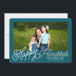 Tarjeta Festiva Happy Hanukkah | Hanukkah Card<br><div class="desc">This two photo Hanukkah card says "Happy Hanukkah" with modern and trendy fonts.  Add a photo to the back. Choose a die-cut shape or textured paper for an extra special card.</div>