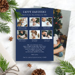 Tarjeta Festiva Happy Hanukkah Holiday Card<br><div class="desc">Feliz tarjeta de vacaciones de Hanukkah. Eleva tus sentidos sentimientos con nuestra moda 'Happy Hanukkah' (Feliz Hanukkah) tarjeta de festividad fotográfica personalizada. Este elegante keepsake, con una fuente de máquina de escribir vintage y espacio para 7 fotos familiares (frontal y posterior), es una perfecta mezcla de nostalgia y estilo. El...</div>