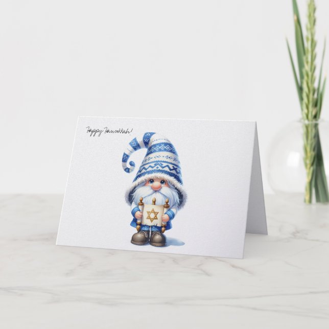 Tarjeta Festiva Happy Hanukkah Jewish Gnome with Star of David (Anverso)