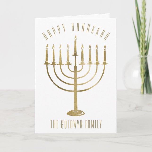 Tarjeta Festiva Happy Hanukkah Menorah Inside Photo Holiday Card (Anverso)