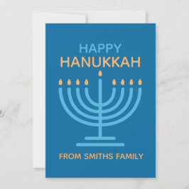 Tarjeta Festiva Happy Hanukkah Minimalist Blue Family Photo