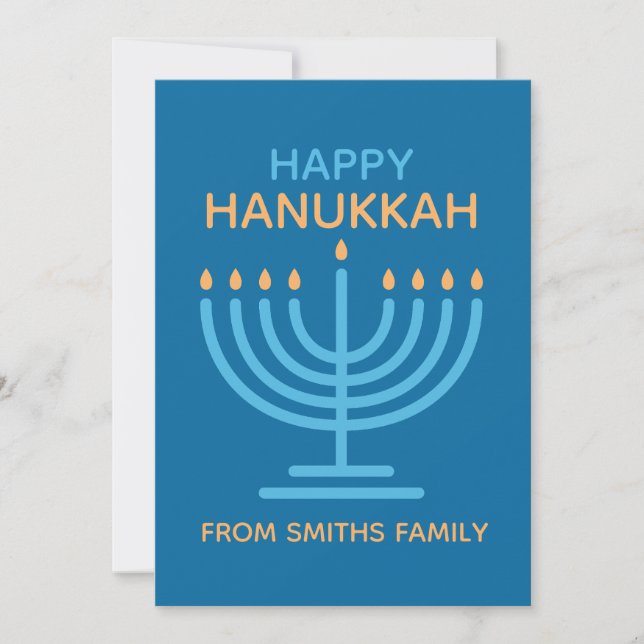 Tarjeta Festiva Happy Hanukkah Minimalist Blue Family Photo (Anverso)