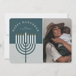Tarjeta Festiva Happy Hanukkah Modern Menorah Candle Family Photo