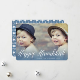 Tarjeta Festiva Happy Hanukkah Modern Trendy White Script Photo