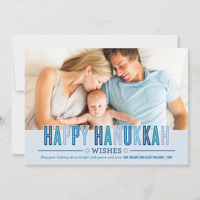 Tarjeta Festiva Happy Hanukkah Photo Card | Tonos azules (Anverso)