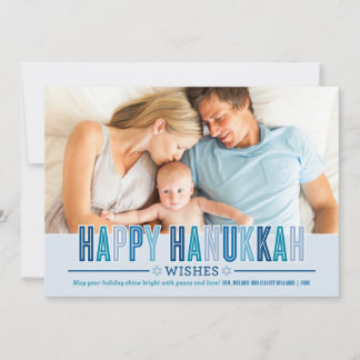 Tarjeta Festiva Happy Hanukkah Photo Card | Tonos azules