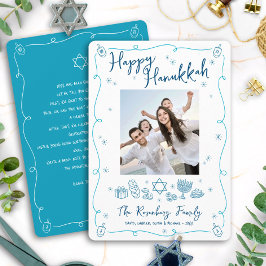 Tarjeta Festiva Happy Hanukkah Photo Hand Drawn Doodles Your Note