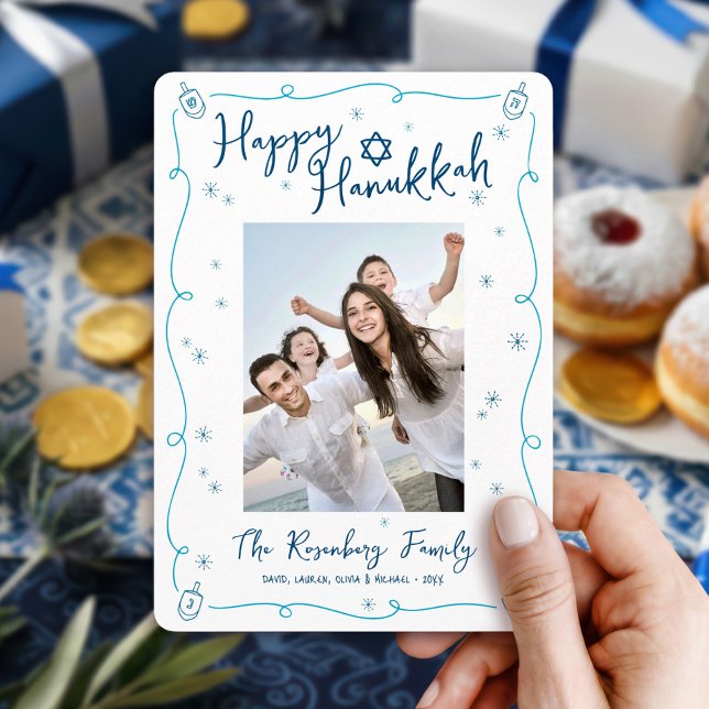 Tarjeta Festiva Happy Hanukkah Photo Whimsical Hand Drawn Playful (Subido por el creador)