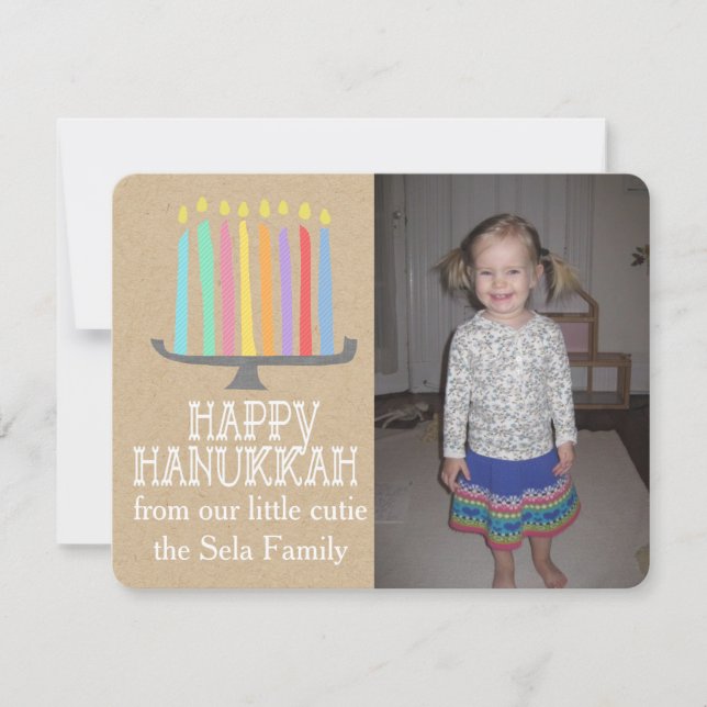 Tarjeta Festiva Happy Hanukkah Playful Menorah Photo Card (Anverso)