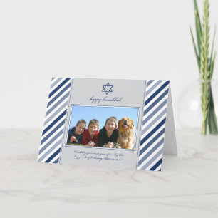 Tarjeta Festiva Happy Hanukkah Ribbon Family Holiday Card (plata)