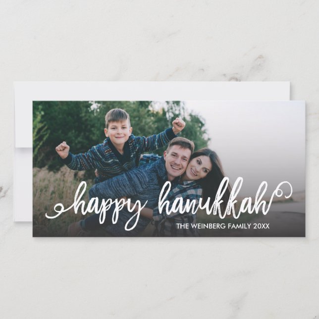 Tarjeta Festiva Happy Hanukkah Script Typography Holiday Photo (Anverso)