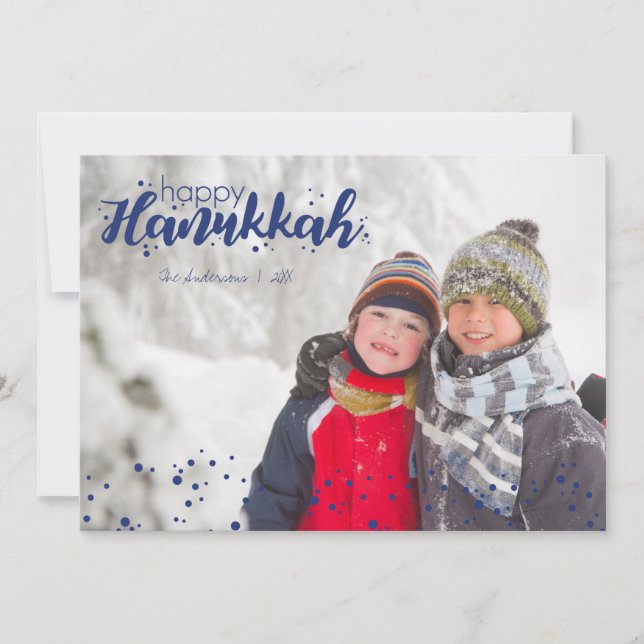 Tarjeta Festiva Happy Hanukkah Snow Bubbles Holiday Card (Anverso)