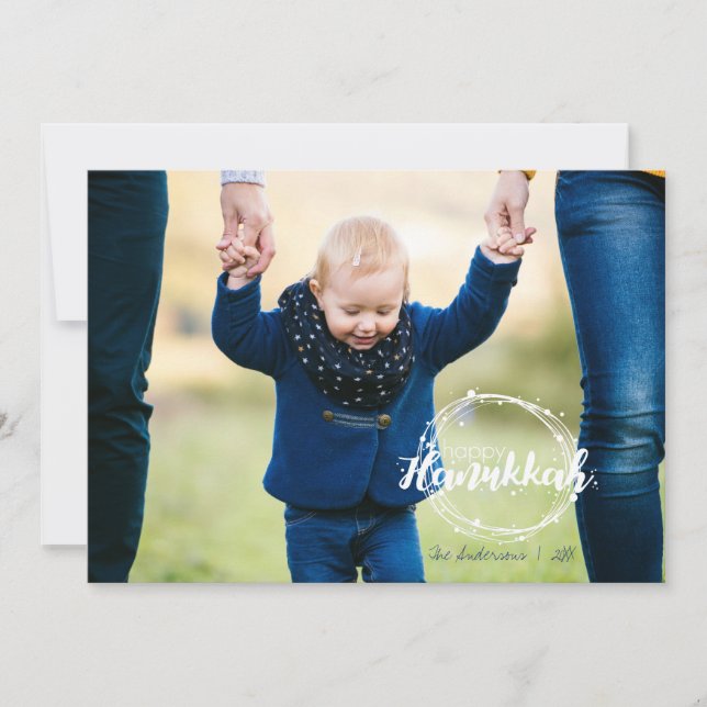 Tarjeta Festiva Happy Hanukkah Snow Bubbles Holiday Card (Anverso)