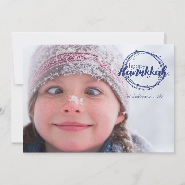 Tarjeta Festiva Happy Hanukkah Snow Bubbles Holiday Card (Anverso)