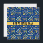 Tarjeta Festiva Happy Hanukkah Star of David Cute Trendy<br><div class="desc">Feliz Hanukkah,  estrella de David,  Menorah,  lindo,  blanco,  amarillo,  azul,  de moda,  estrellas,  tarjeta de velas.</div>