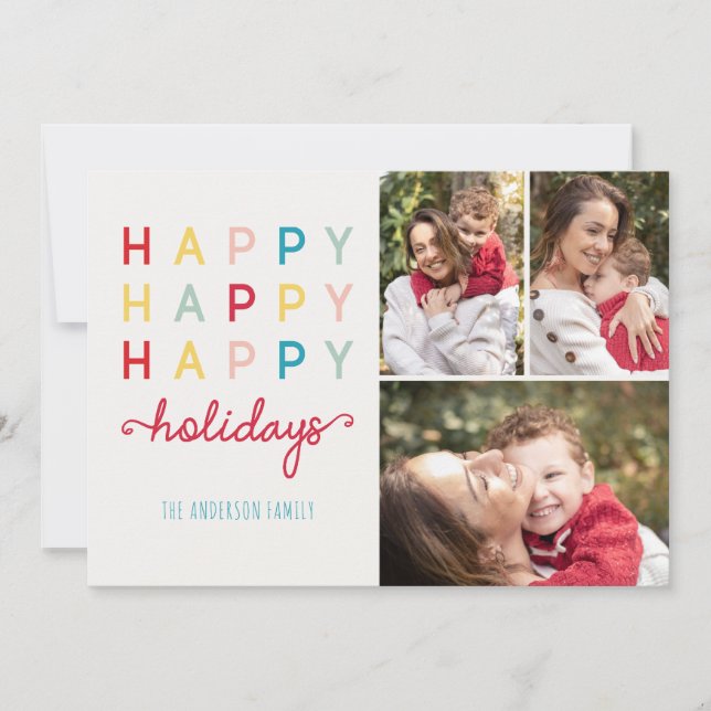 Tarjeta Festiva Happy Happy Holidays Moderno Photo Card (Anverso)