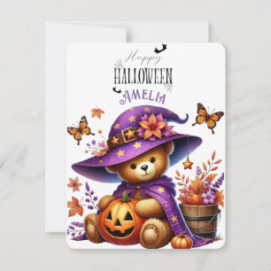 Tarjeta Festiva Happy Helloween Cute Wizard