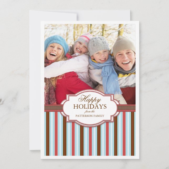 Tarjeta Festiva Happy Holiday Stripes Large Photo Card Greeting (Anverso)