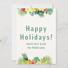 Tarjeta Festiva Happy Holiday, Tropical Flowers and Greeting