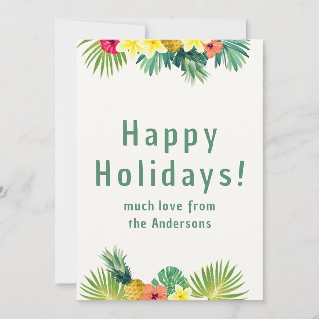 Tarjeta Festiva Happy Holiday, Tropical Flowers and Greeting (Anverso)