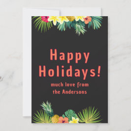 Tarjeta Festiva Happy Holiday, Tropical flowers on black