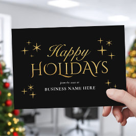 Tarjeta Festiva Happy Holidays Black Gold Elegant Modern Business