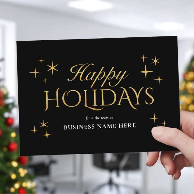 Tarjeta Festiva Happy Holidays Black Gold Elegant Modern Business (Subido por el creador)