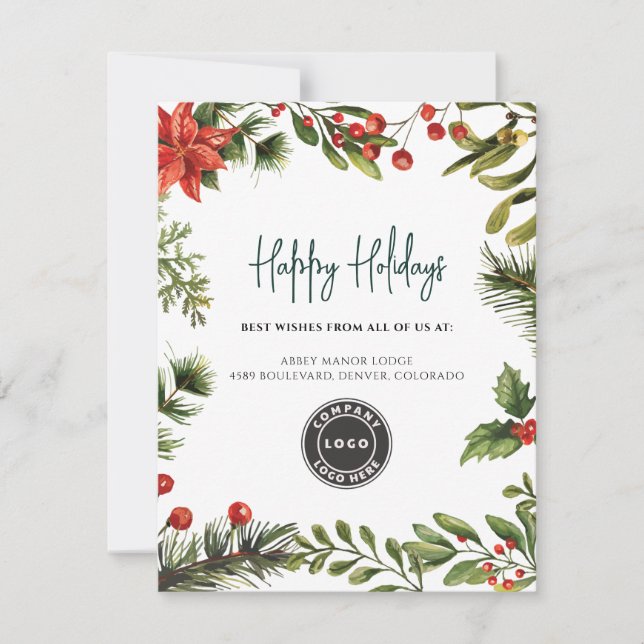 Tarjeta Festiva Happy Holidays Business Logo Christmas (Anverso)