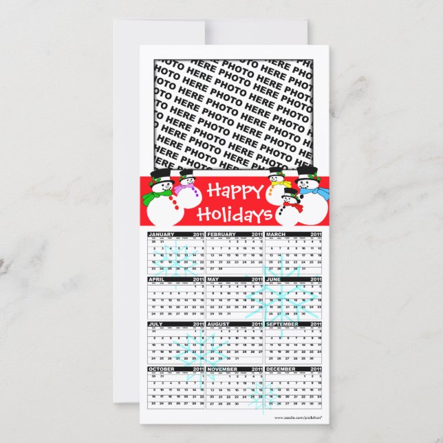 Tarjeta Festiva Happy Holidays Calendar 2011 Photo Card Snowman (Anverso)