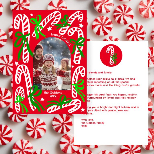 Tarjeta Festiva Happy Holidays Candycanes CUSTOM PHOTO Christmas (Happy Holidays Candycanes CUSTOM Arch PHOTO Christmas Holiday Card
)