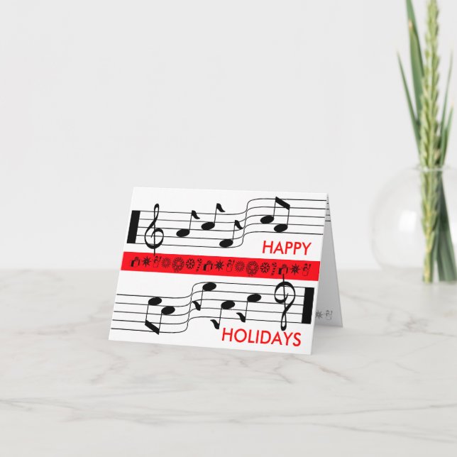 Tarjeta Festiva Happy Holidays Card Music Note Score White (Anverso)